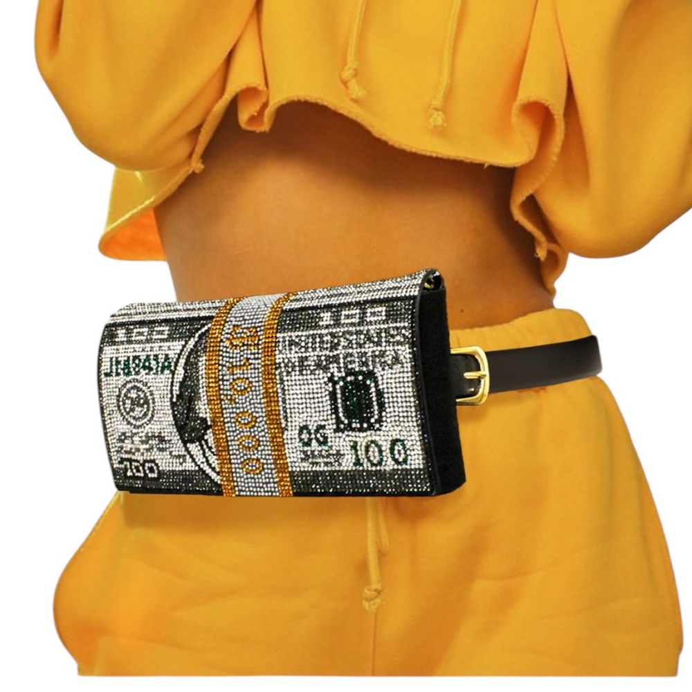 Rhinestone Crystal Bling Money Fanny Pack Clutch Crossbody Bag